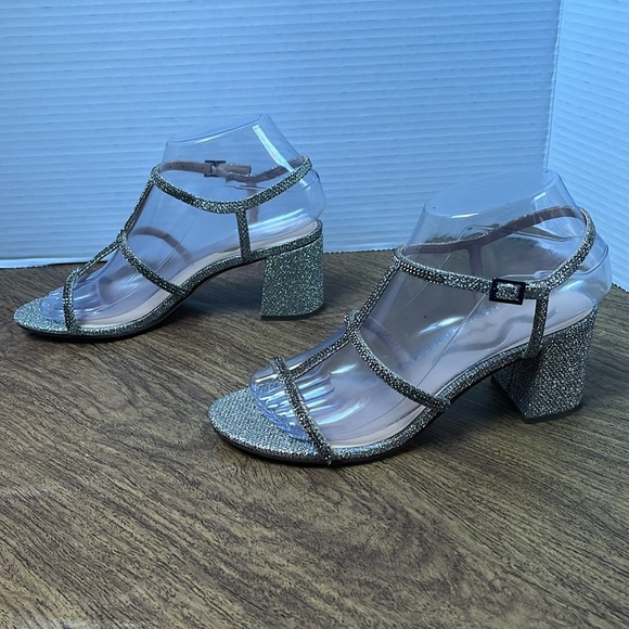 Nina Block Heel Evening Sandals Silver Strap Sandals Heels Size 6.5 - Picture 6 of 15